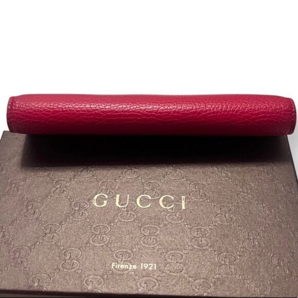 NEW Gucci Red Interlocking GG Pebbled Leather Long Continental Wallet - Picture 13 of 15